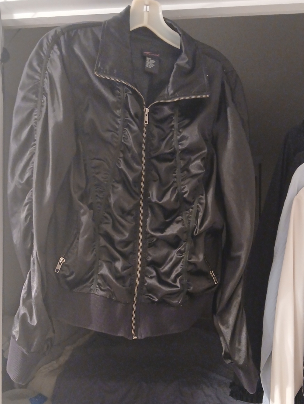 torrid Black Ruched Satin Bomber Jacket